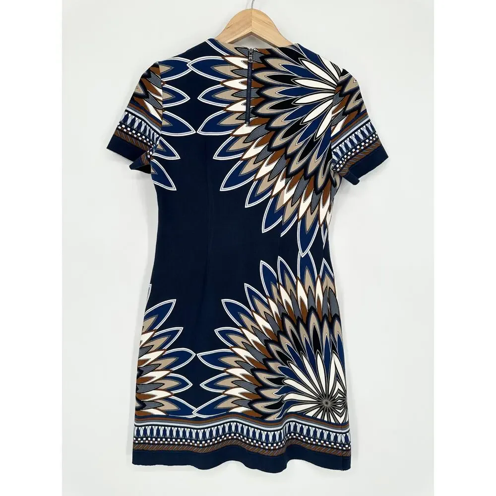 Tory Burch Navy Geometric Short-Sleeve Mini Dress